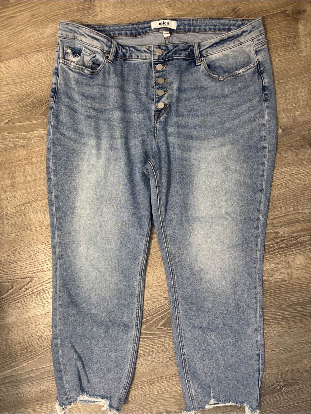 Mica Women's Light Blue High-Rise Button-Fly Ankle Boyfriend Jean Size 20W Raw
